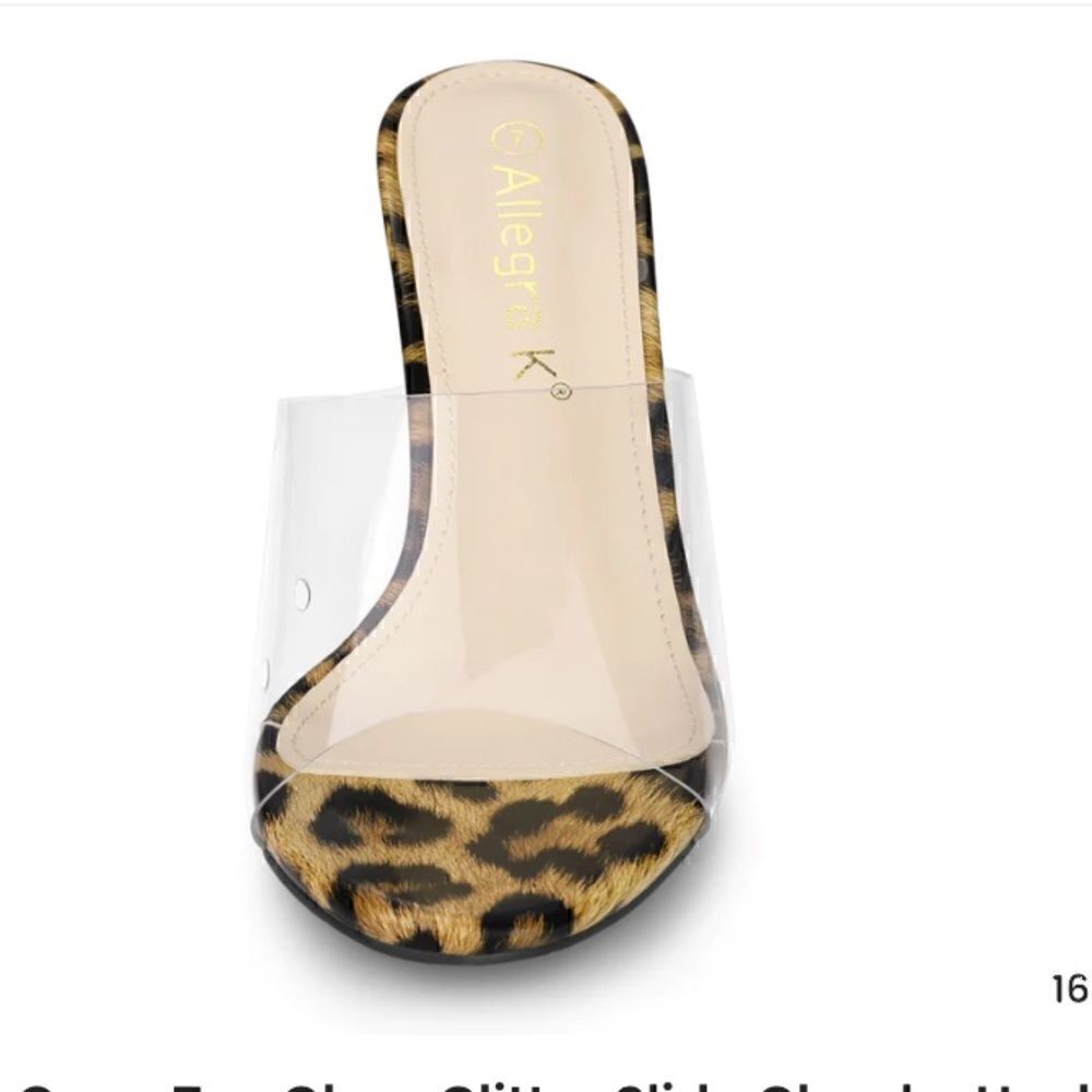 Allegra K Open Toe Clear Glitter Slide Chunky Heel Sandals - Picture 11 of 15